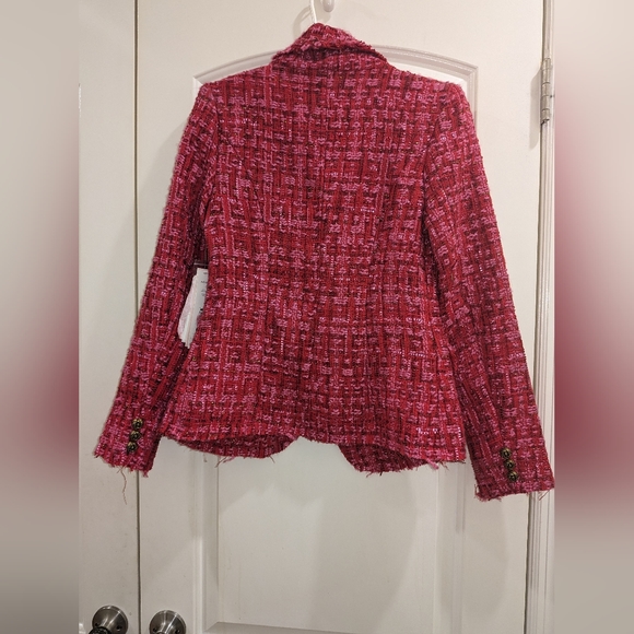 1S. NWT AQUA BLOOMINGDALES EXCLUSIVE TWEED METALLIC DOUBLE BREASTED BLAZER - Picture 7 of 8